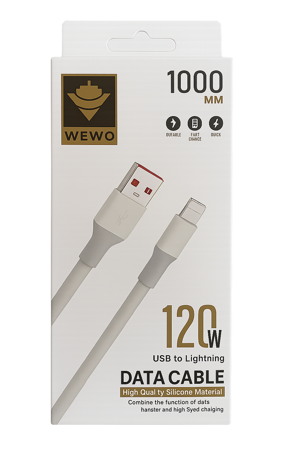 Cabo Wewo 120w Carregamento Rápido Branco - Tipo C, Lightning & Micro USB-V8