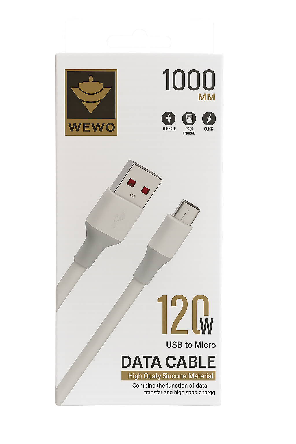 Cabo Wewo 120w Carregamento Rápido Branco - Tipo C, Lightning & Micro USB-V8
