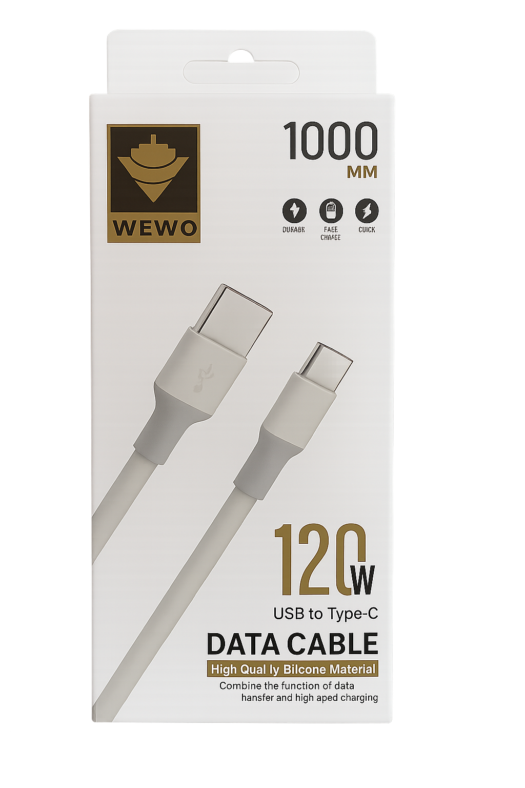 Cabo Wewo 120w Carregamento Rápido Branco - Tipo C, Lightning & Micro USB-V8